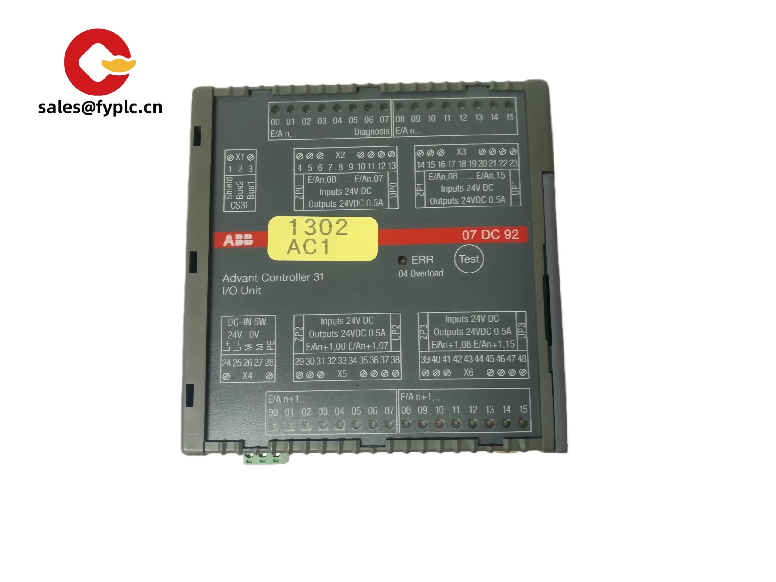 ABB 07DC92D digital I/O module front panel showing status LEDs